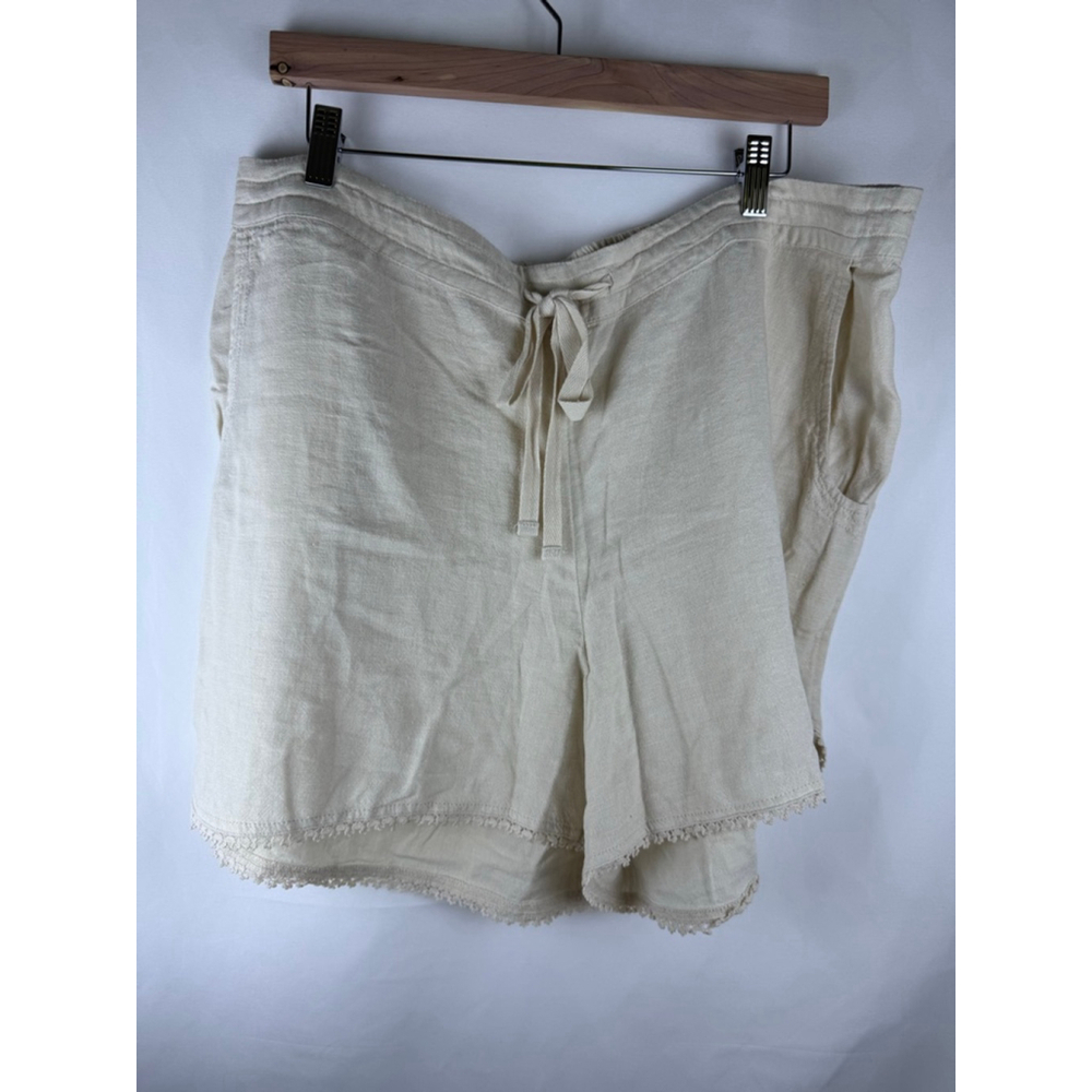 Women's Caslon Linen Blend Shorts Beige/Tan Size XL with Lace Trim - Picture 2 of 10